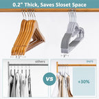 Pack of 50 Coat Hangers, Space-Saving Plastic Clothes Hangers, Non-Slip, 0.2 Inches Slim, 360° Swivel Silver Hook for Shirts, Pants & Wet/Dry Garments, Light and Dark Gray