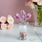 H&D HYALINE & DORA Pink Crystal Rose Bouquet Figurine,Handmade Rose Flower Gifts for Mom Gifts for Women,Glass Flower Collectible Ornament Home Table Wedding Decor