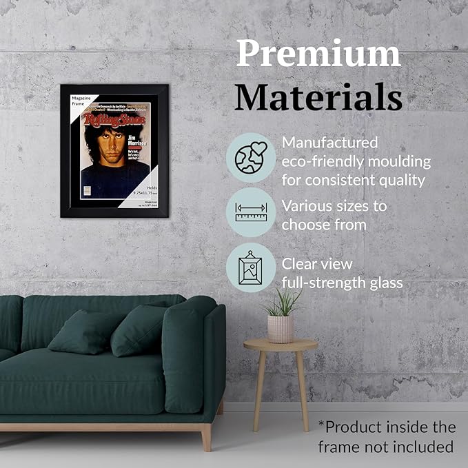 Creative Picture Frames 9.75 x 11.75 Magazine Frame with Full-Strength Glass, Holds Up To A 1/4" Thick Media with Installed Hangers for Easy Mounting, 11x14 Black Frame with Black Mat
