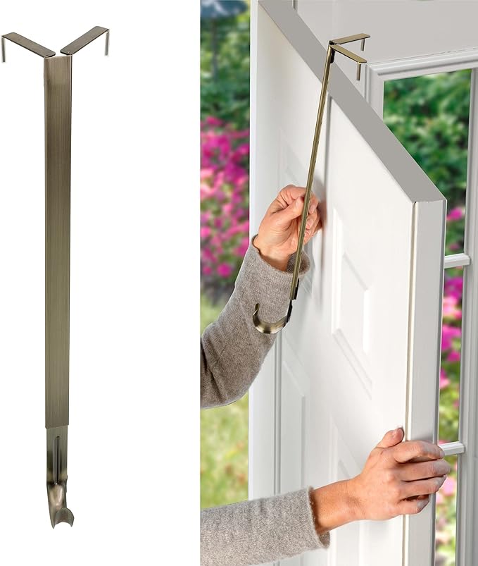 Haute Decor Adapt Adjustable Wreath Hanger, Top & Length Adjustable - Antique Brass - Over The Door Wreath Holder That Fits Almost Any Door Size