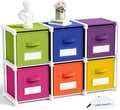 Geelin 6 Cube Toys Storage Organizer with Fabric Bins and Labels, 11 Inch Collapsible Cubby Storage Drawers Colorful Dresser with Shelf for Playroom Nursery Closet Bedroom Dorm Decor