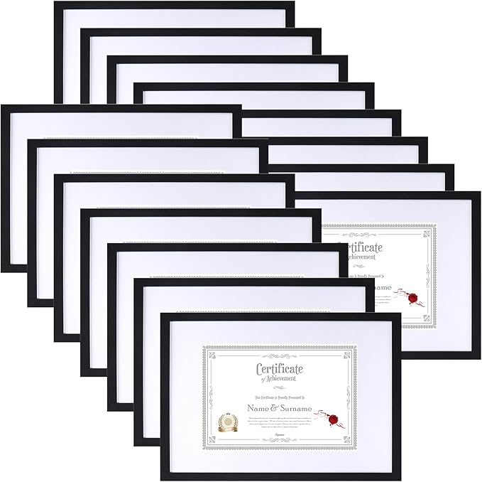 Lyeasw 8.5x11 Picture Frame Black 15 Pack, Display 8.5x11 Certificate with Mat or 11x14 Picture without Mat, Multi Award Diploma Document Frame for Wall or Tabletop