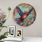 Colorful Stained Glass Design Hummingbird Decorative Plates Home Decor Ceramic Plates, Dinner Plates Display for Kitchen, Hallway Console Side Table, Presents for Hummingbird Lovers, 8 Inch