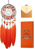 Mini Dream Catcher for Car Orange, Car Charms for Rear View Mirror Small Dream Catchers for Adults Crystal Home Wall Decor