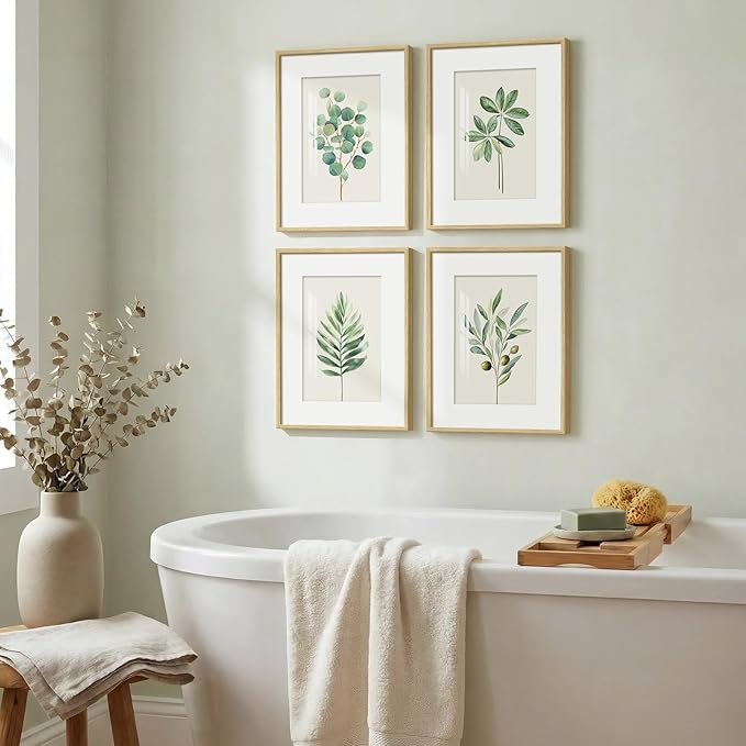 Framed Sage Green Botanical Wall Art for Bedroom, Modern Farmhouse Boho Plant Artwork for Walls, Minimalist Green White Leaf Pictures for Living Room Kitchen Dining Room Office Wall Decor, 12x16 Inch