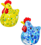LONGWIN 2PCS Mini Glass Chicken Figurine Hand Blown Art Glass Rooster Animal Statues Collectible Figurines Unique Gift Home Decor Ornaments