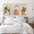 KAIRNE Boho Canvas Wall Art,Abstract Minimalist Room Decor,Tropical Botanical Wall Decor,Mid-Century Geometric Illustrations Set of 3(16”X24”),Botanical Print for Living Room Bedroom Dining Room Decor