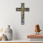 NCPLYGOU Crucifix Wall Cross, Catholic Cross for Wall with Metal Hook, Layered Wood Like Resin Crosses Wall Decor for Church Office Home Baptism, Jesus Wall Art Christian Gifts, Father's Day