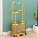 Metal Umbrella Holder Stand,Freestanding Umbrella Holder with Hooks and Drip Tray, Space Saving Umbrella Stand Rack Organizer for Entryway Home Office Patio Decor(30x15x60cm(12x6x24inch), Gold)