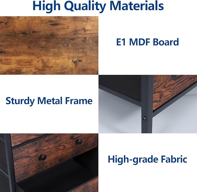 Auromie Clothes Rack with 5 Drawers & 4 Storage Shelves, 59.1W*70.9H Heavy Duty Clothing Rack with 2 Hanging Rods, Wardrobe Closet Organizer System with 5 Hooks, Freestanding Garment Rack (Rustic)
