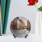 Poland's Historic Center Street Bone China Decorative Plate for Home Decor, Round Ceramic Decorative Dish with Stand Hook, Wall Hanging Ornament Plates for Office, Porcelain Plates 6inch