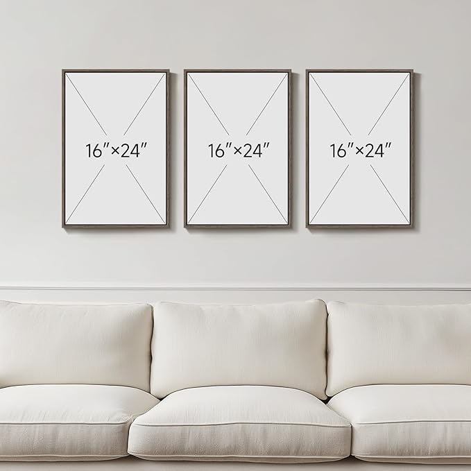 Framed Neutral Abstract Wall Art, 3 Piece Earth Tones Rustic Canvas Prints Paintings Artwork for Walls, Minimalist Abstract Stone Pictures for Living Room Dining Room Bedroom Wall Decor 16x24 Inch
