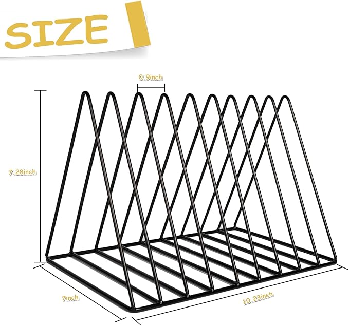 Udreamer 9 Slot Vinyl Holder,Desktop Vinyl Record Storage Holds Up 30 Vinly Records,Metal Magazine Rack Triangle File Holder for Office Homer,Black