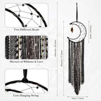 Witchy Crescent Moon Dream Catcher with Purple Agate, Witch Pagan Woven Wall Hanging Dreamcatcher with Light, Gothic Wiccan Hippie Decor with Ornament Decoration Women Gift for Bedroom Christmas