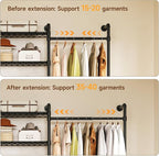 ONBRILL H4 Wall Mounted Closet System, Expandable Industrial Pipe Clothes Rack Clothing Rack for Hanging Clothes, Heavy Duty Closet Organizers and Storage in Wardrobe Closet
