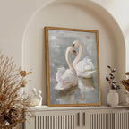 Framed Vintage Swan Canvas Wall Art, Romantic White Swan Paintings Wall Decor, Rustic Animal Pictures Prints Farmhouse Home Decor for Living Room Bedroom 16x24 inch