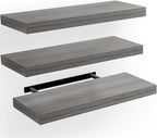 AMADA HOMEFURNISHING Floating Shelves, Wall Shelves for Bathroom/Living Room/Bedroom/Kitchen Decor, Grey Shelves with Invisible Brackets Set of 3 - AMFS07G