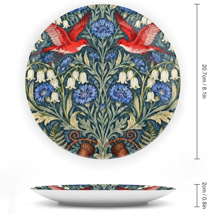 William Morris Forest Wildflower And Birds Fashion Plates Decor for Festival Table Office Customize Halloween Idea Gifts Ceramic Salad Plates Including Bracket And Special Hook, Multi Sizes
