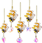 5Pcs Hanging Ornaments, Mini Crystal Prism Gold Metal Bee Xmas Tree Decorations, Crystal Suncatchers Hanging Ornament for Wedding Party Home Decor