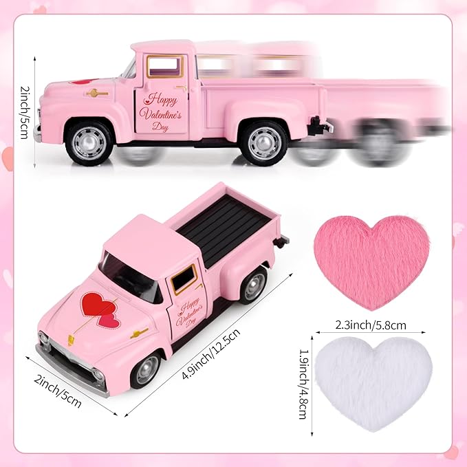 Pink Truck Decor for Home Valentine's Day Metal Truck with Hearts Pink Trucks Vintage Romantic Tiered Tray Decor for Home Kitchen Farmhouse Car Model Valentine's Day Table Centerpiece Supply