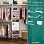 ClosetMaid SuiteSymphony Small Closet Organizer Starter Kit with Tower and 3 Hang Rods, Shelves, Adjustable, Customizable Wardrobe Organizer System, Reach-In or Walk-In Closets, Pure White