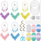 INFUNLY 5 Pack Dream Catcher Wall Hanging Moon Pendant Dream Catcher Kit DIY Large Dreamcatcher with Instructions Dreamy Yarn Wall Hanging Making Kit for Bedroom Window Ornaments Wedding Party Decor