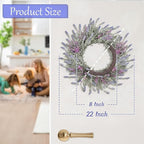 Lavender Wreaths for Front Door Summer Spring Easter Wreaths for Front Door Artificial Farmhouse for Wall Window Party Wedding Porch Room Home Decor(22 Inch)