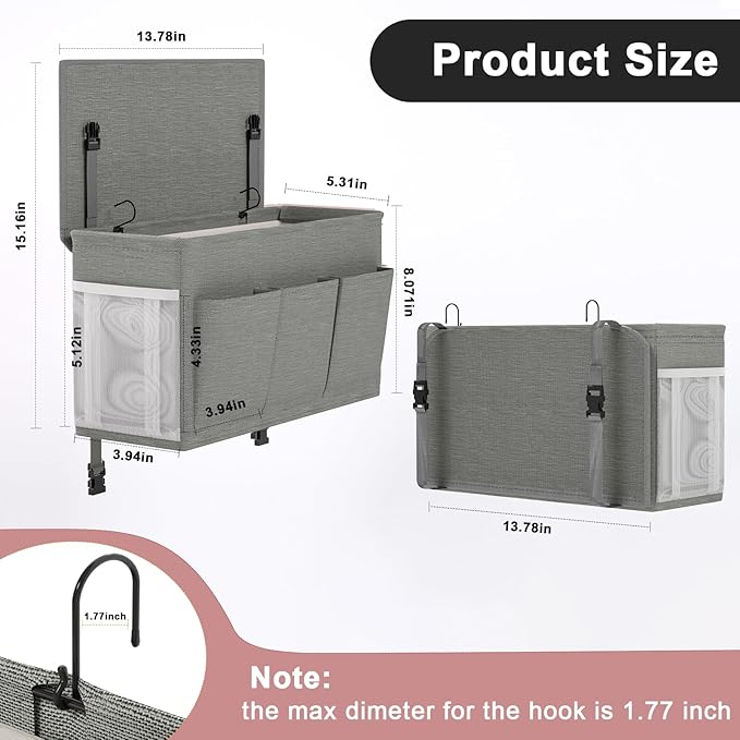 Edudif Dual-purpose Bedside Caddy Bedside Organizer, Bed Caddy with 6 Pockets, Versatile Bedside Storage Solution Magazine Remotes holder, ideal for Home, Dorm, Hospital, Crib Bed