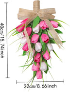 Spring Swags Ideal for Front Door Artifical Tulips Teardrop Swag with Burlap Bow Hanging Decorative Easter Wreath Ideal for Porch Wall Mother's Day 8.7x15.8 inch