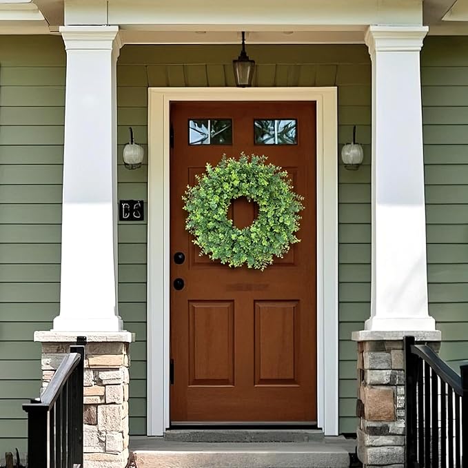 26" Eucalyptus Wreath for Front Door, Porch, Window - Large Artificial Eucalyptus Leaves Greenery Outdoor Wreath for Home, Farmhouse Decor - Spring, Summer, Fall, All Seasons (Green)