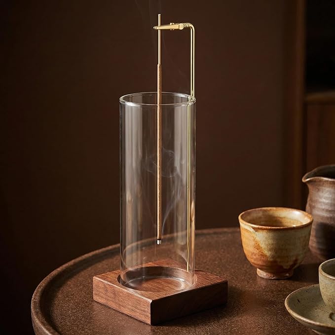 Incense Holder,Wooden Incense Holder for Sticks with 20 Incense Sticks, Anti-ash Incense Burner with Glass Ash Catcher for Meditation Yoga Spa Gift Home Decor
