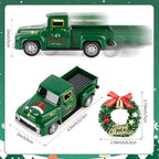 Christmas Vintage Green Truck Decor with Car Wreath Green Truck Vintage Home Tiered Tray Decor for Christmas Tables Home Kitchen Mantel Shelf Bookshelf Coffee Mini Trucks Decorations