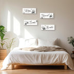 ONIZHITY Set of 4 Black Bathroom Decor With Black Flower Wall Art Inspire Relax Soak Unwind Rustic Farmhouse Wooden Wall Art Ideal for Women's Bedroom, Office, Living Room, Kitchen (10x4)