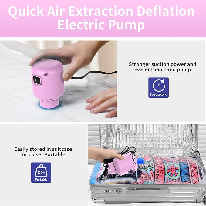 Electric Air Pump for Vacuum Storage Bags, Portable Travel Vacuum Pump Compressing Clothing Vacuum Seal Pump for Various Vacuum Seal Bags Pink(Storage Bag Not Included)