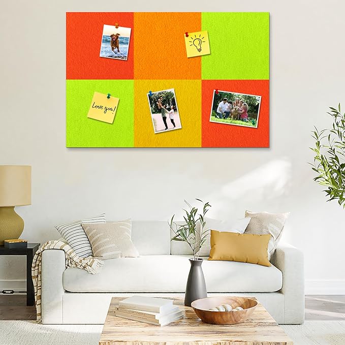 Square Felt Cork Bulletin Board Tiles, Self Adhesive DIY Felt Pin Board for Wall 30" x 20" with 35 Pushpins for Office School Home Wall Decor Stickers Memos Photos Display (Gradual Orange)
