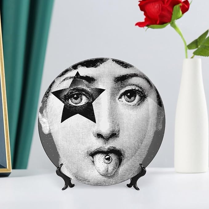 Lina Cavalieri Plate, Wall Decorative Plate, Mysterious Face Plate Wall Hanging Decoration,Including Bracket and Special Spring Hook, 8inch, Style1
