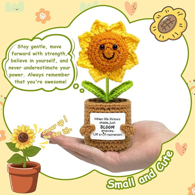 Crochet Sunflower Teacher Gifts for Women Men, Emotional Support Teacher Appreciation Gift for Best Friend Sister and Coworker, Cool Birthday Gift for Teens Girls Boys, Encouragement Gifts for Women