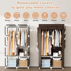 Portable Closet for Hanging Clothes, Portable Wardrobe Closet with Cover, 4 Storage Shelves, 2 Hanging Rods and 8 Side Pockets Easy Assembly and Sturdy Free Standing Closet for Bedroom Brown