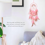 Pretty Jolly Pink Tree of Life Dream Catcher Wall Decor with Luminous Beads Handmade Crystal Stones Dreamcatchers Wall Hanging with Small Butterfly Pendant for Bedroom Wedding Party Wish Gift
