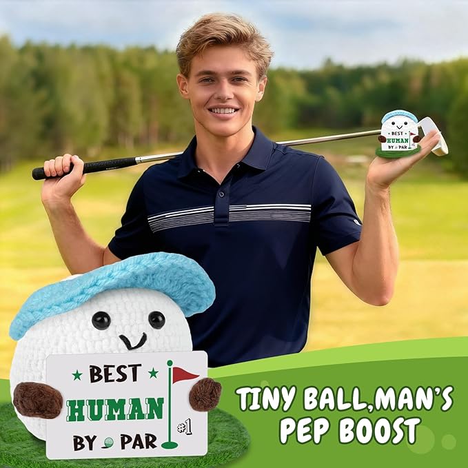 Golf Gifts for Men - Funny Crochet Golf Ball Accessories, Positive Gifts for Golfers Husband Dad Friends, Emotional Comfort Golf Gift Birthday
