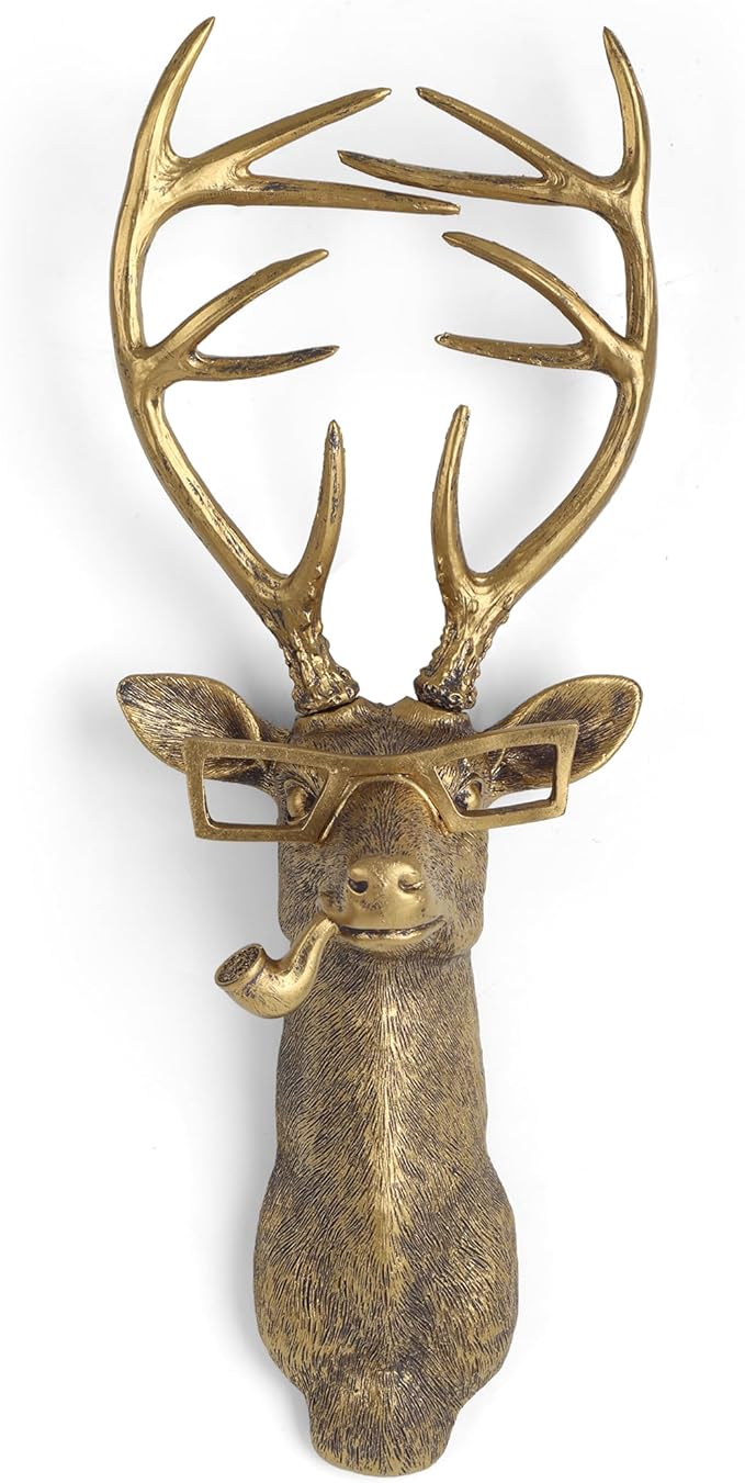 UITWMKTG Gold Animal Head Wall Decor Wall Sculpture Home Decor Statue for Living Room Office Bedroom Modern Decor for Men Women Deer
