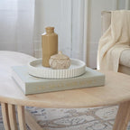 Decorative Concrete Tray & Book Decor Set - Scalloped Tray & Linen Box Enhance Your Coffee Table or Bookshelf Decor - Stylish Home Decoration for Your Living or Dining Room & as a Housewarming Gift