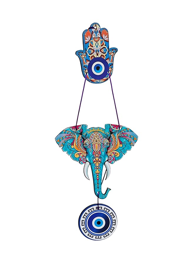 Decorative Bird Mobile Wall Hanging, Colorful Swallow Design with Flowers, Traditional Tattoo Style Art (Elephant_Hanging_D_2)