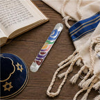 Matashi Hand Painted Multi Color Enamel 6 inch Mezuzah Embellished with Hebrew Shin Home Door Wall Decor Home Décor Jewish Holiday Housewarming Present House Blessing Gift for Holiday Festival