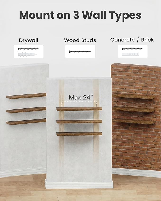 AMADA HOMEFURNISHING 47.2" L Floating Shelves, Wall Shelves Set of 3 for Bathroom/Living Room/Bedroom/Kitchen, Floating Shelves for Wall Decor with Invisible Brackets - AMFS55V