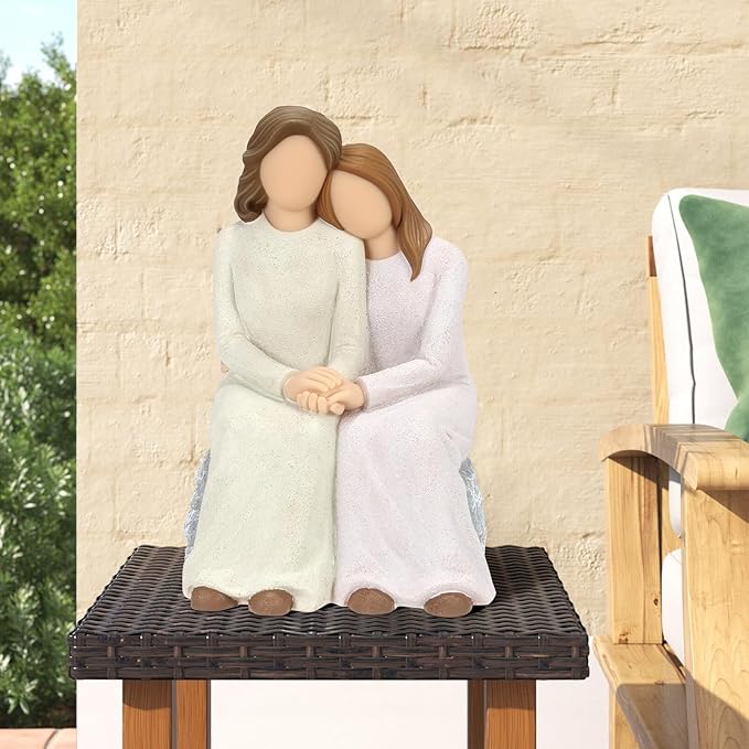 Mother Daughter Resin Figurine, Hand-Painted Mom Daughter Sculpture Artwork, Family Memorial, & Home Décor