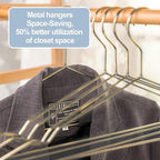 SPECILITE Metal Wire Clothes Hangers Bulk 60 Pack with Notches for Standard Size Coats, Shirts, Suits, Pants, Heavy Duty, Space-Saving, Gold
