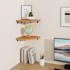 Fun Memories Corner Shelf Wall Mount, Solid Oak Wood Floating Corner Shelves with Cable Hole, 8.5in Rustic Design for Bedroom, Bathroom, Kitchen, Living Room (Natural, 1 Pack)