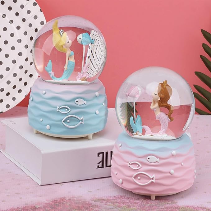 Mermaid Snow Globes,Snowglobes Music Box with Lights, Mermaid Musical Snow Globe Gifts for Girls Women Kids Sister Daughter Mom Granddaughter Girlfriend Wife Christmas Birthday for Kids 5-12(Blue)