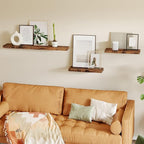 Fixwal Wood Floating Shelves, Wall Shelves Set of 4, Shelves for Wall Decor, with Invisible Brackets for Bathroom, Living Room,Bedroom and Kitchen(15.7in, Rustic Brown)